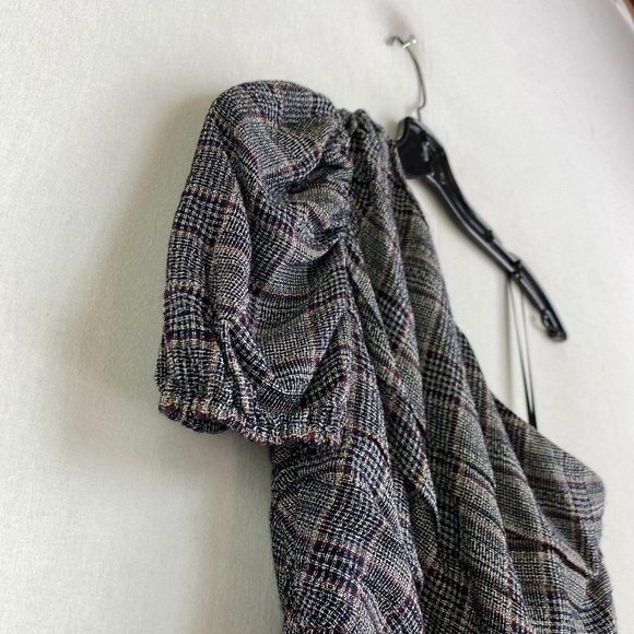 BEBE Navy Plaid One Shoulder Mini Dress NWT - Picture 5 of 12